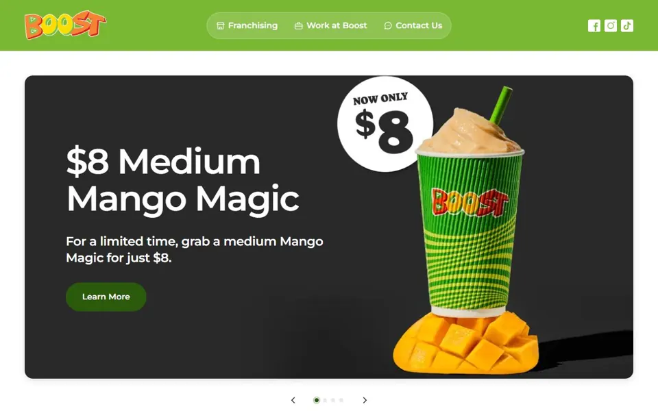 Boost Juice website screenshot