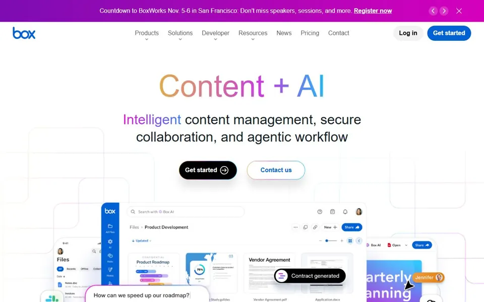 Box website screenshot