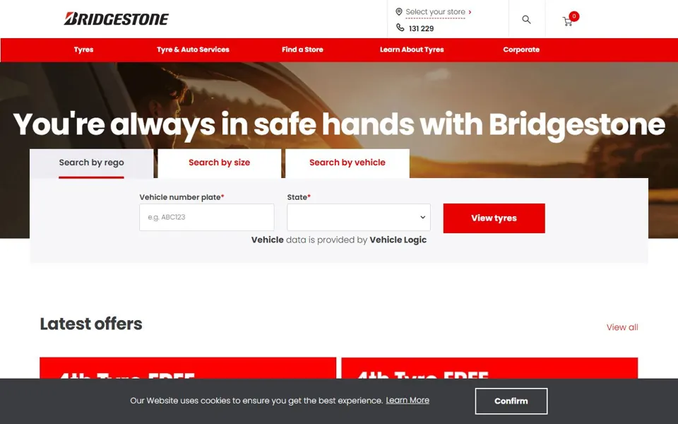 Bridgestone Australia website screenshot