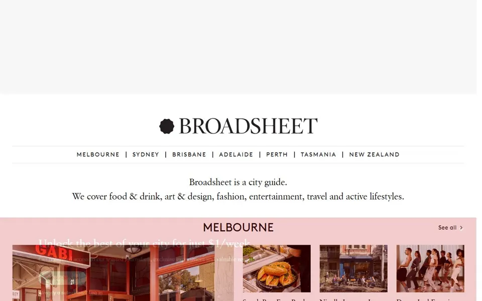 Broadsheet website screenshot