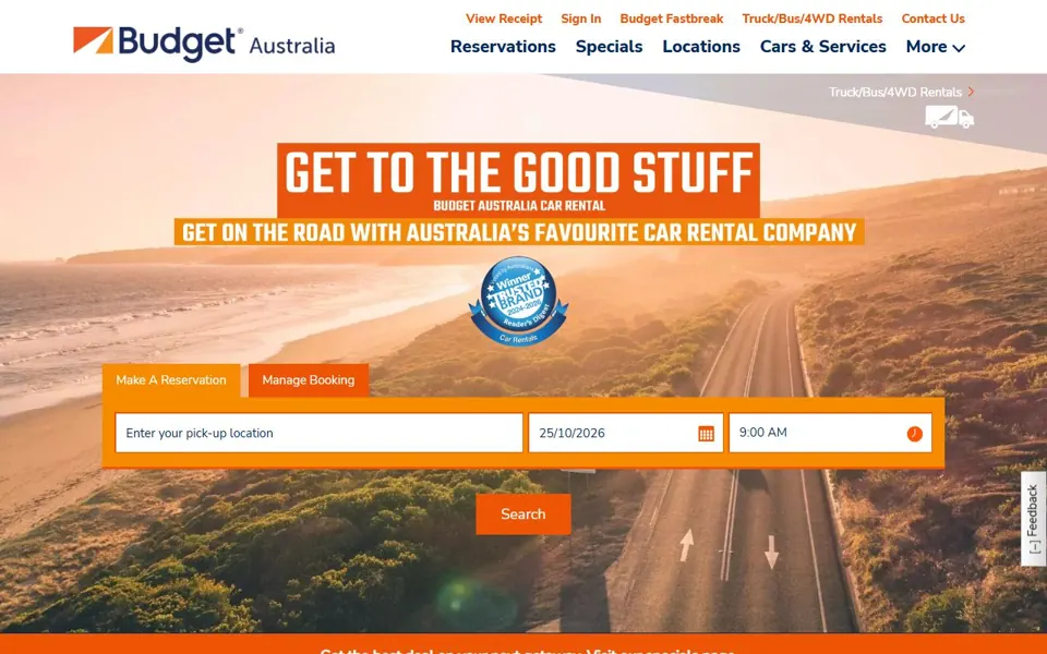 Budget Australia website screenshot