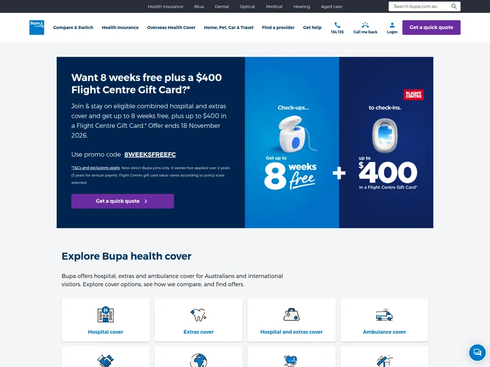 Bupa Australia website screenshot