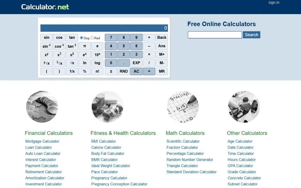 Calculator.net website screenshot