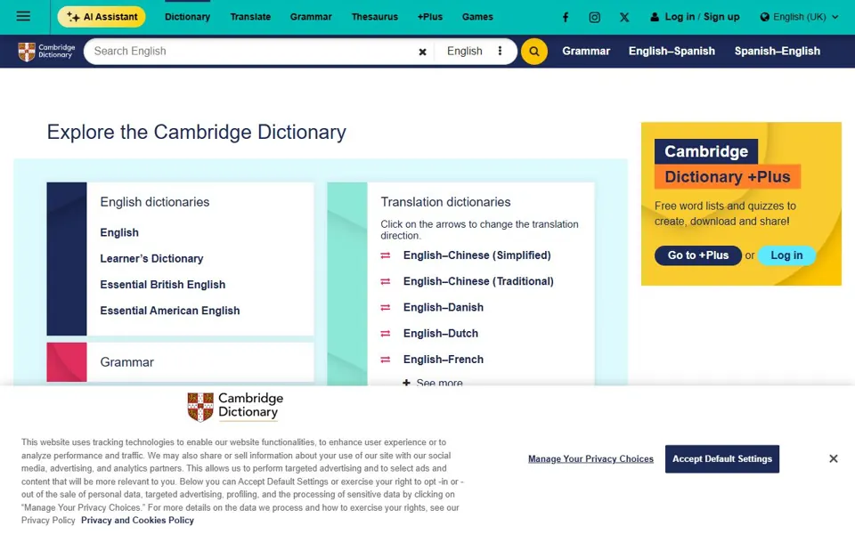Cambridge Dictionary – Ansicht der Anbieter-Website