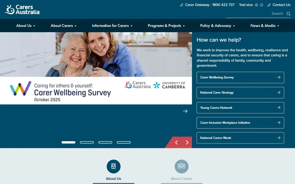 Carers Australia website screenshot