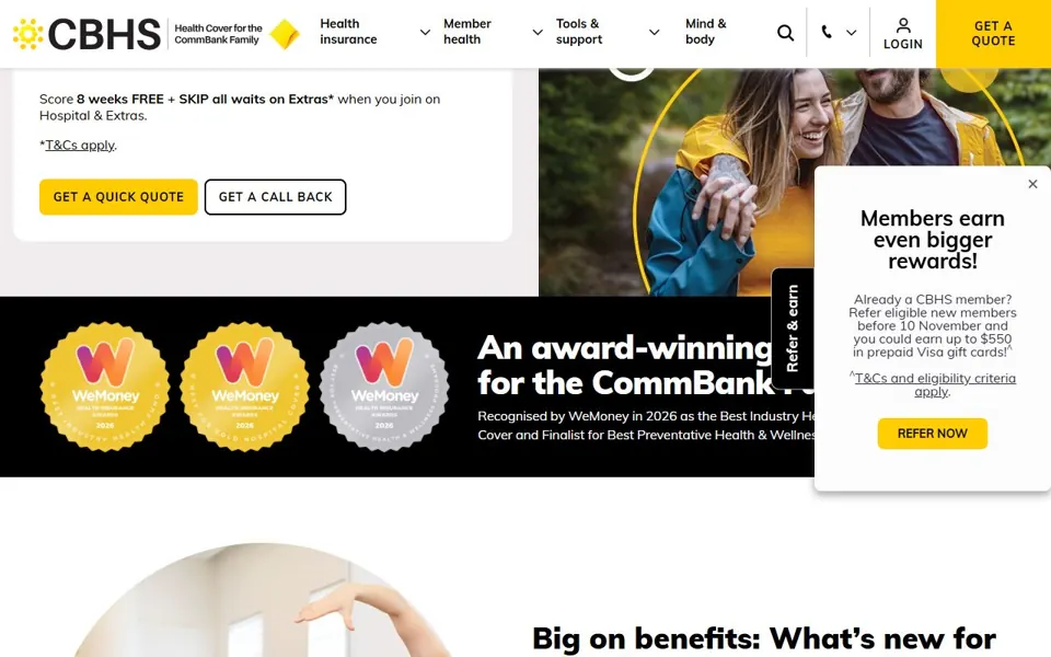 CBHS Health Fund website screenshot