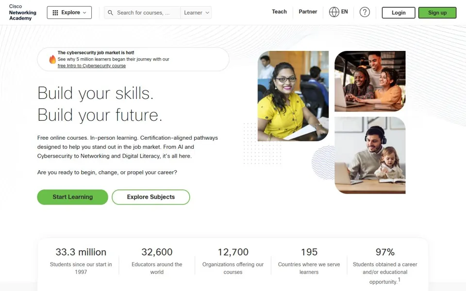 Cisco Networking Academy website screenshot