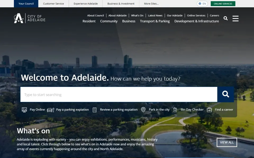 City of Adelaide website screenshot