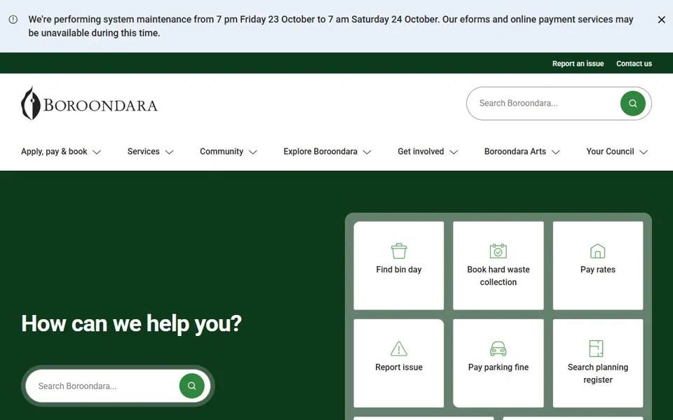 City of Boroondara website screenshot