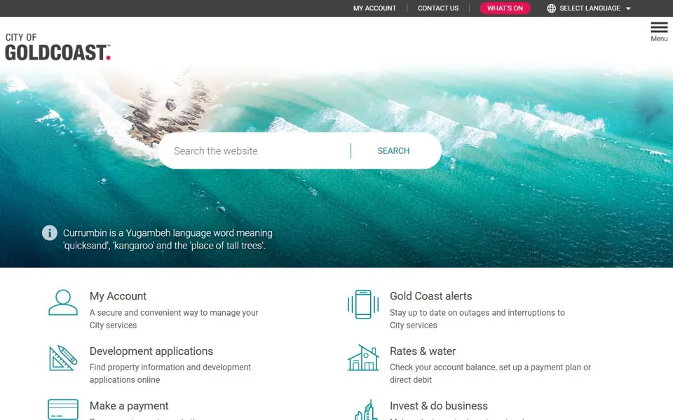 City of Gold Coast website screenshot