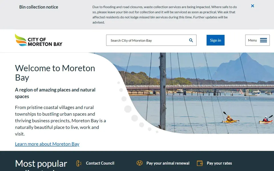 City of Moreton Bay website screenshot