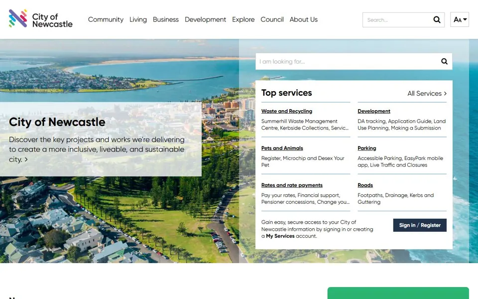 City of Newcastle website screenshot