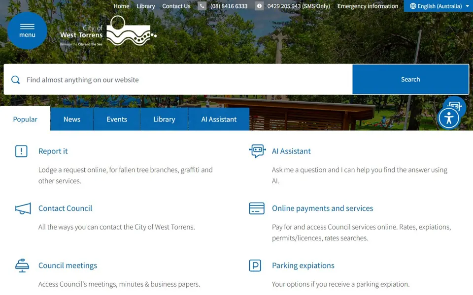 City of West Torrens website screenshot