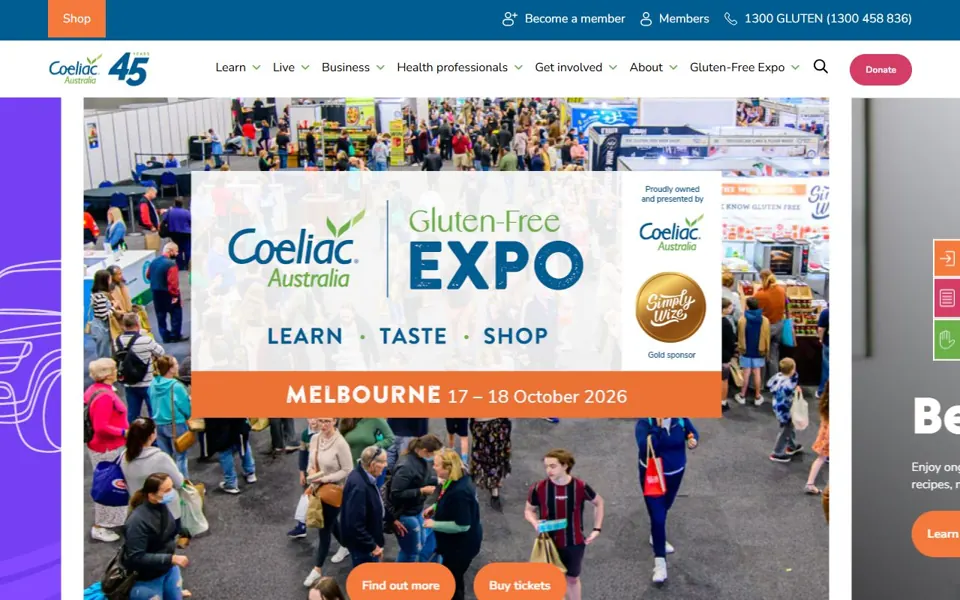 Coeliac Australia website screenshot