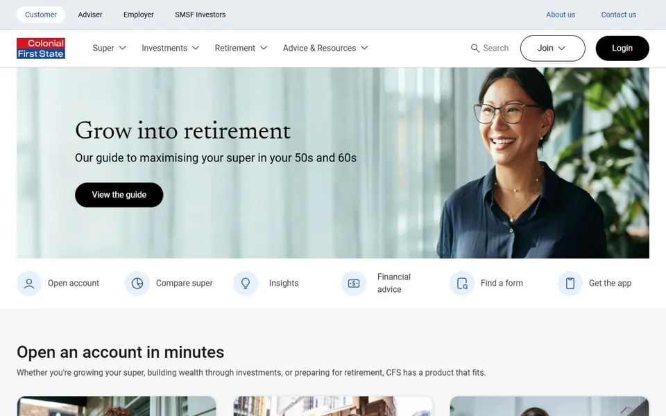 Colonial First State website screenshot