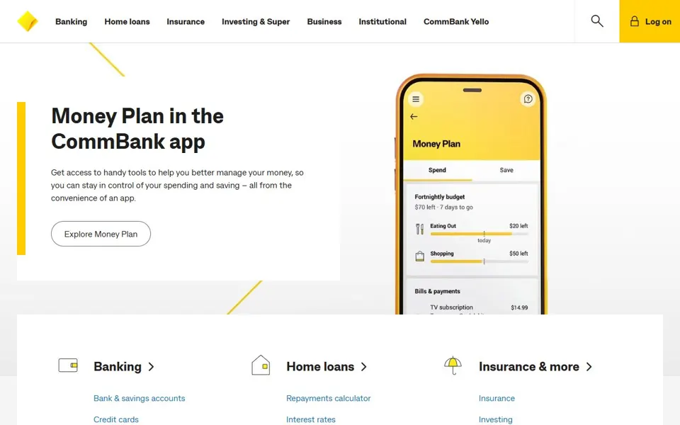 CommBank website screenshot