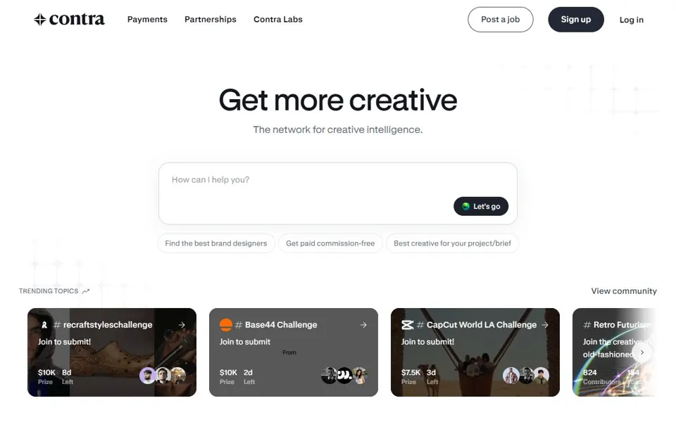 Contra website screenshot