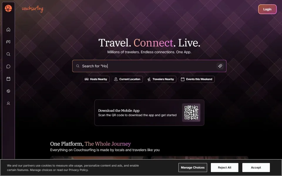 Couchsurfing website screenshot