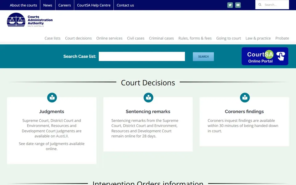 Courts Administration Authority SA website screenshot