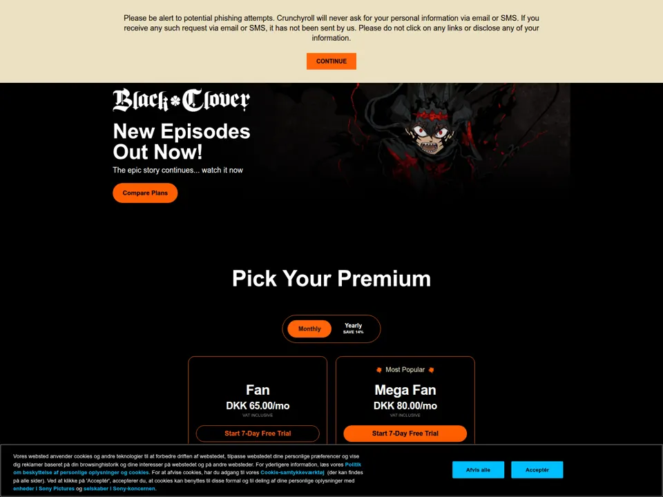 Crunchyroll website screenshot