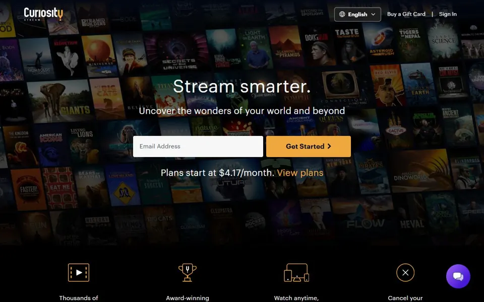 Curiosity Stream · Website screenshot