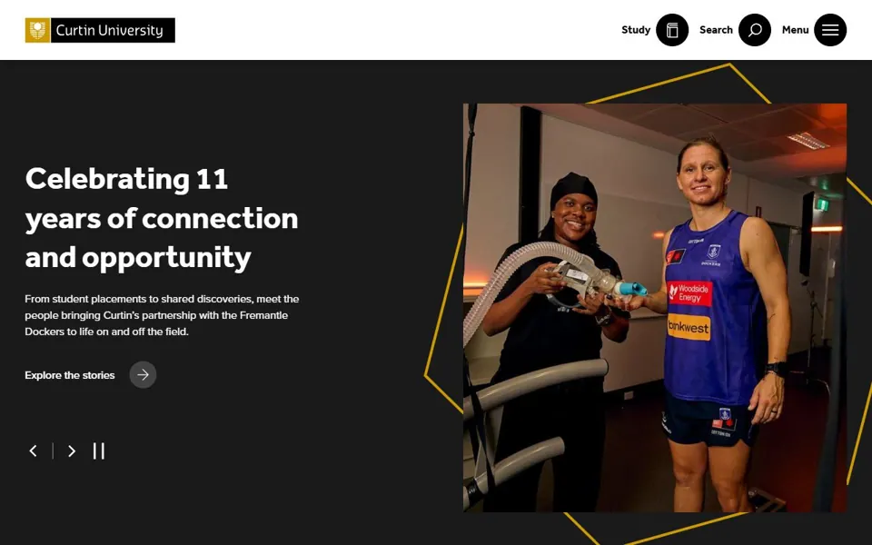 Curtin University website screenshot