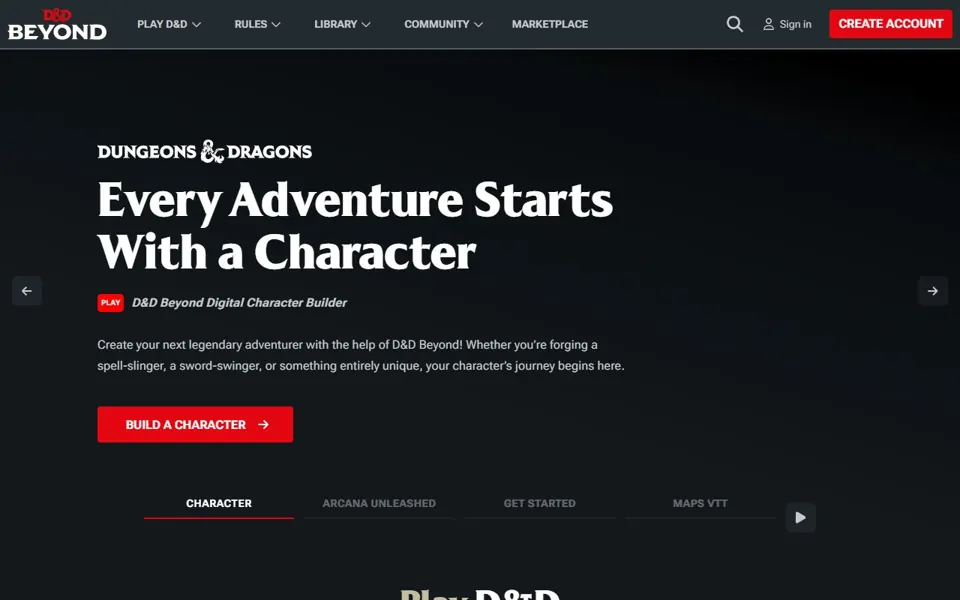 D&D Beyond · Website screenshot