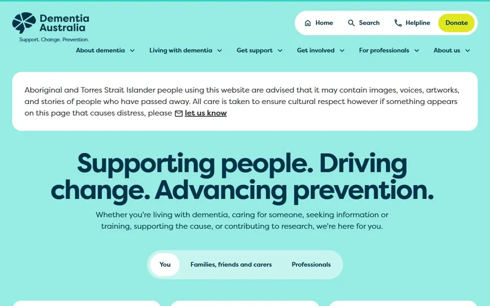 Dementia Australia website screenshot