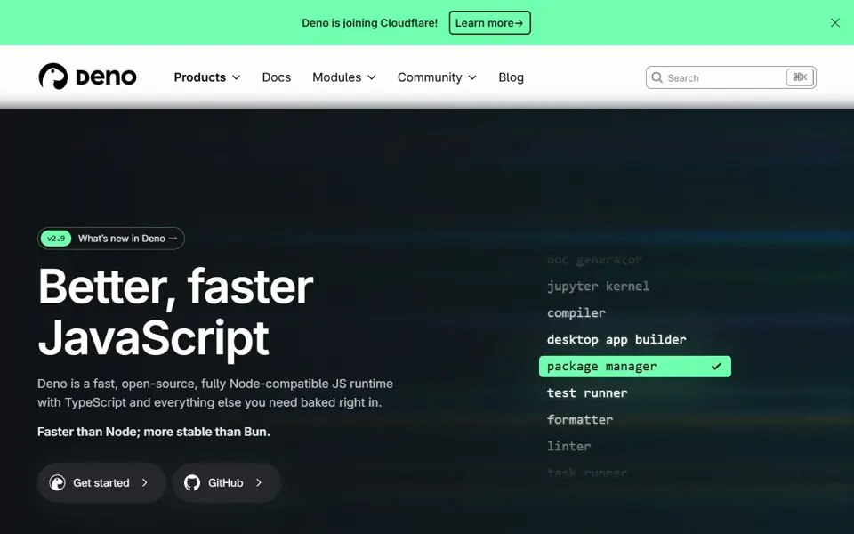 Deno website screenshot