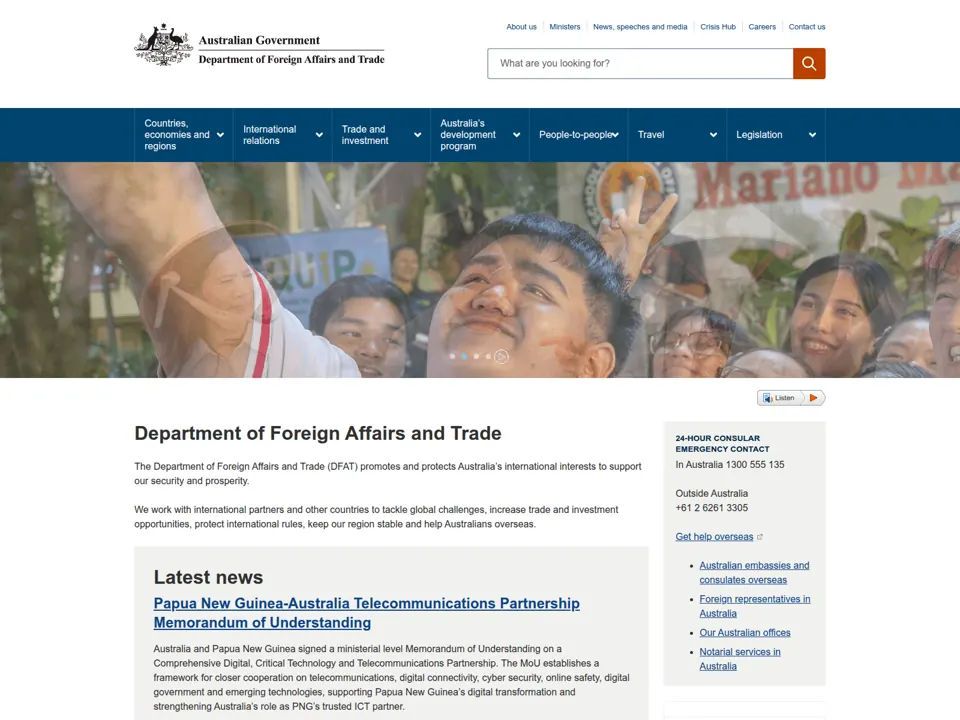 Department of Foreign Affairs and Trade website screenshot