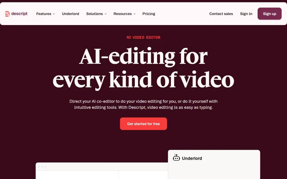 Descript website screenshot