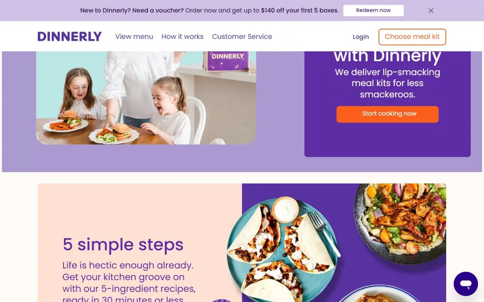 Dinnerly website screenshot
