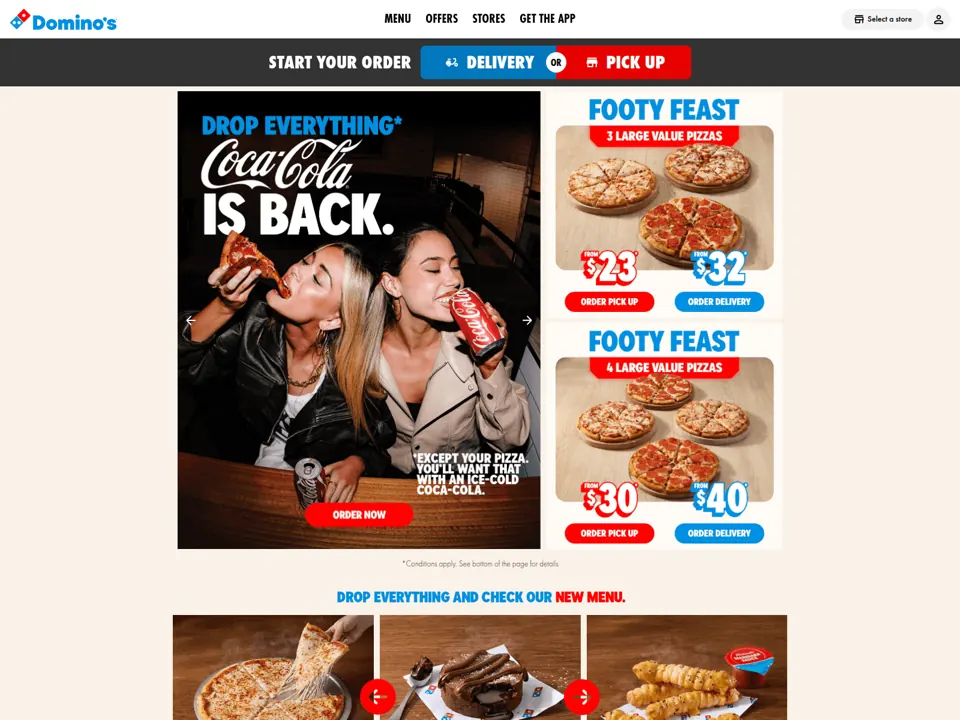 Domino's Australia website screenshot