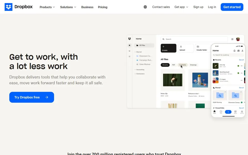 Dropbox website screenshot
