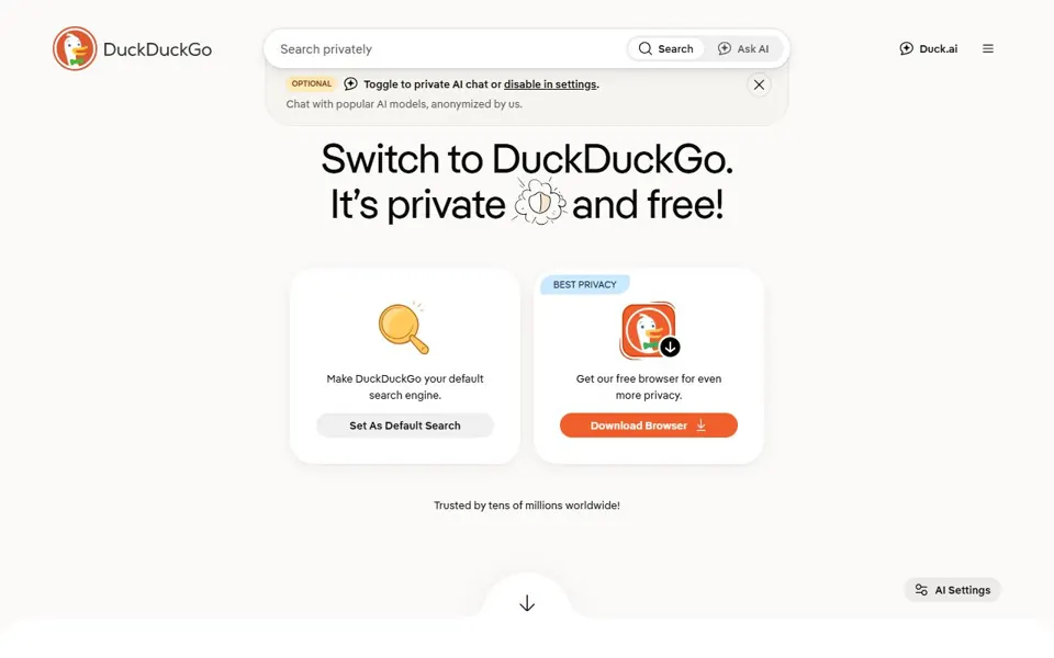 DuckDuckGo website screenshot