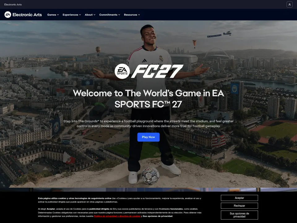 EA website screenshot
