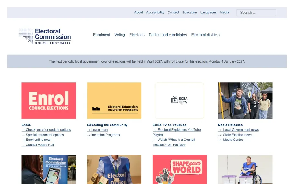 Electoral Commission SA website screenshot