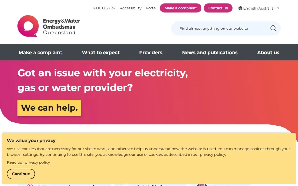 Energy & Water Ombudsman Queensland website screenshot