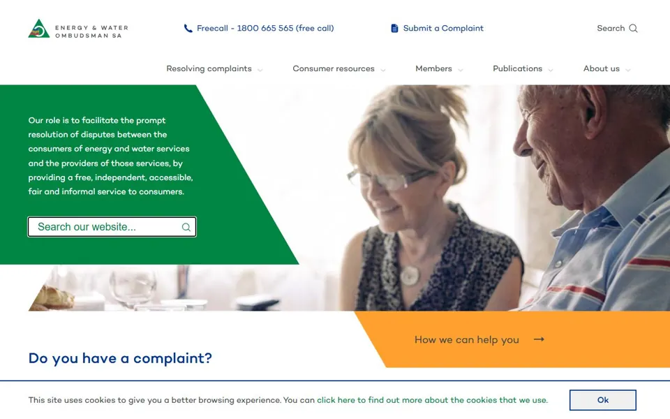 Energy & Water Ombudsman SA website screenshot