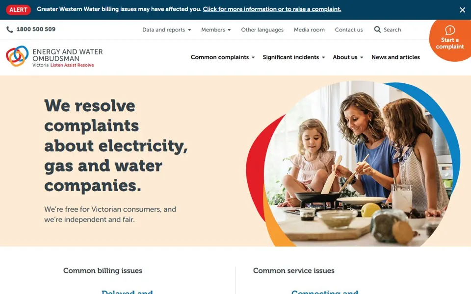 Energy & Water Ombudsman Victoria website screenshot