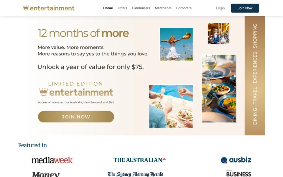 Entertainment website screenshot