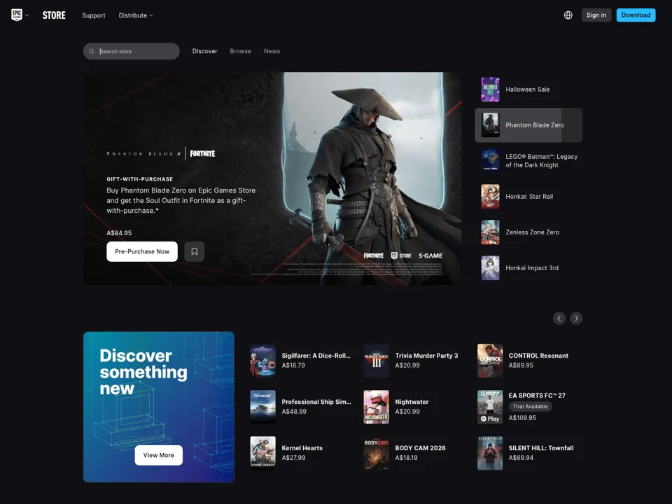 Epic Games Store website screenshot