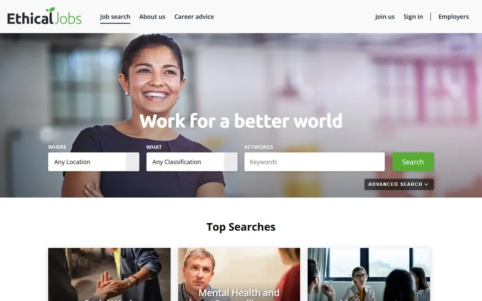 EthicalJobs website screenshot