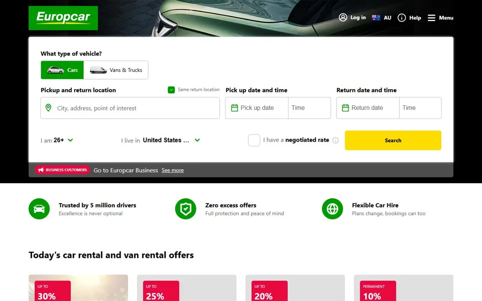 Europcar Australia website screenshot