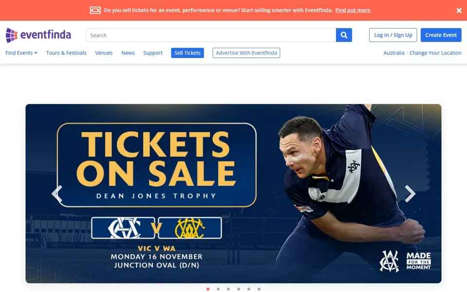 Eventfinda Australia website screenshot