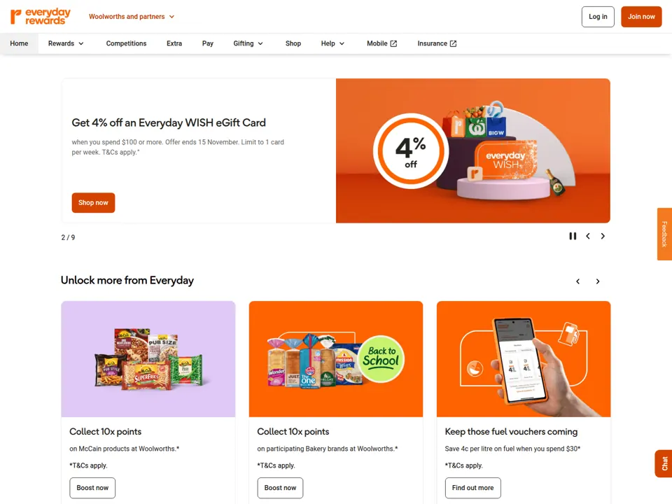 Everyday Rewards website screenshot