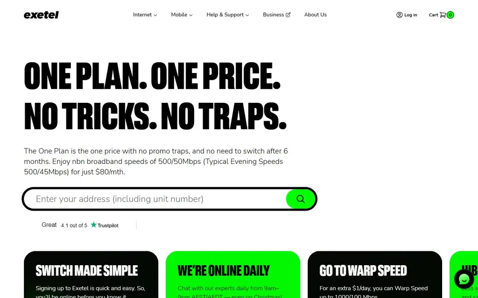 Exetel website screenshot