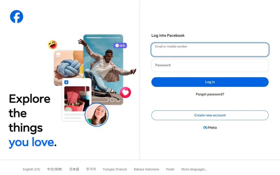 Facebook website screenshot