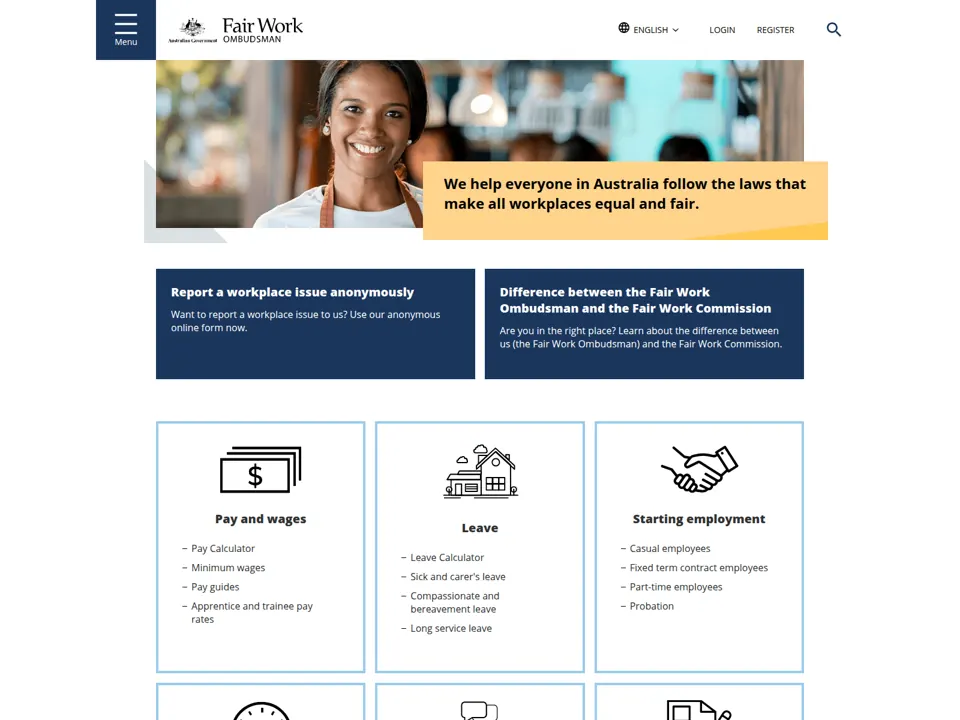Fair Work Ombudsman website screenshot