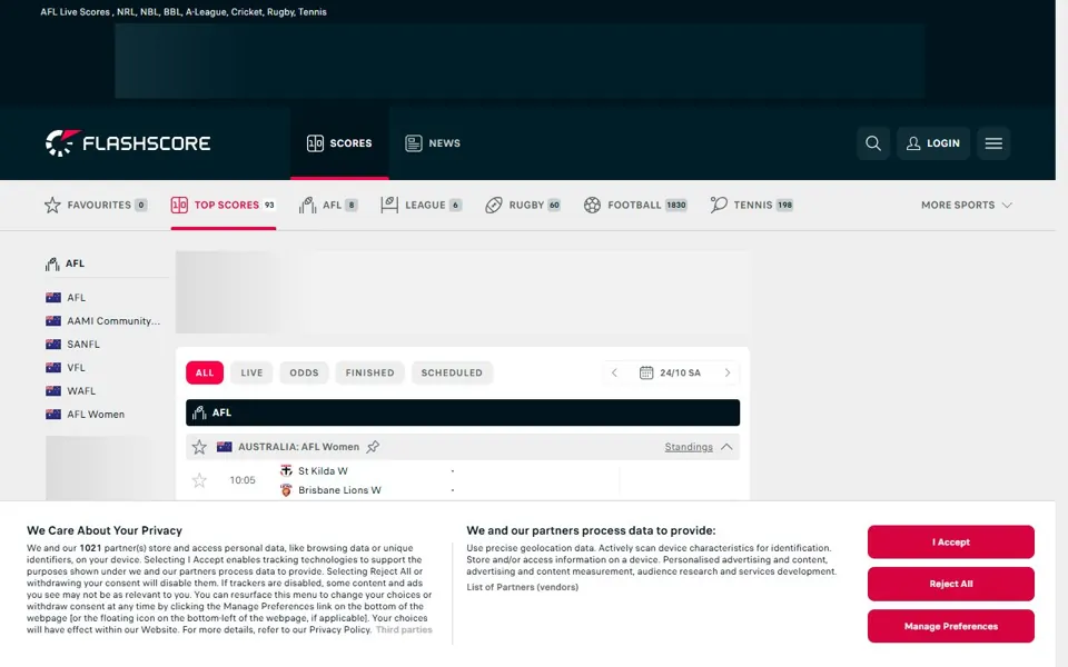 Flashscore Australia website screenshot